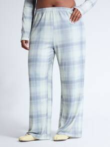 MUSERA Plus Size Check Print Low Rise Straight Leg Trouser Pants Fall Autumn Winter Women Outfit Day Outfit Casual - Multicolor - View 2