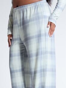 MUSERA Plus Size Check Print Low Rise Straight Leg Trouser Pants Fall Autumn Winter Women Outfit Day Outfit Casual - Multicolor - View 6