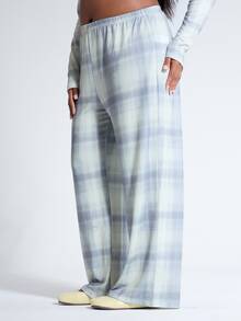 MUSERA Plus Size Check Print Low Rise Straight Leg Trouser Pants Fall Autumn Winter Women Outfit Day Outfit Casual - Multicolor - View 3