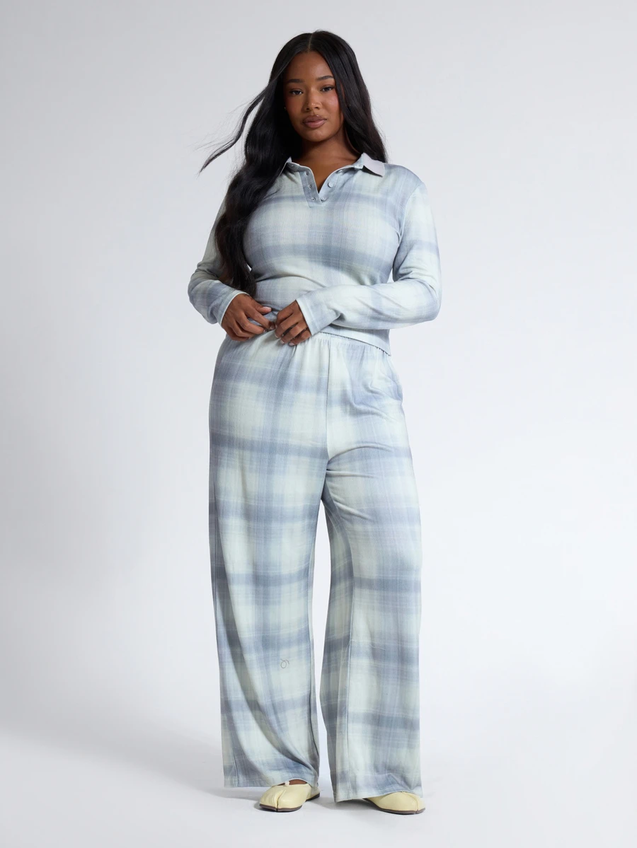 MUSERA Plus Size Check Print Low Rise Straight Leg Trouser Pants Fall Autumn Winter Women Outfit Day Outfit Casual - Multicolor - View 1