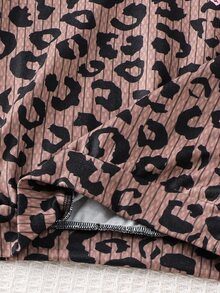 SHEIN Young Girl Leopard Print Pink Bow Sweatshirt And Pants Casual Set Kids - Multicolor - View 8