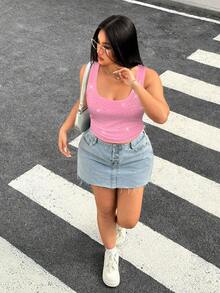 Muchica Plus Size Rhinestone Embellished Tank Top,Cerise Pink Summer 70's Night Out Club Party Elegant Bling Sparkle Y2k Crop Top Vacation Comfortable Wear - Pink - View 4