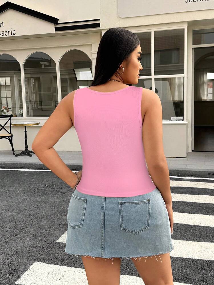 Muchica Plus Size Rhinestone Embellished Tank Top,Cerise Pink Summer 70's Night Out Club Party Elegant Bling Sparkle Y2k Crop Top Vacation Comfortable Wear - Pink - View 2