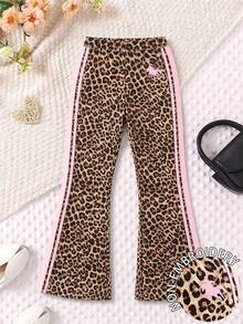 Tween Girls Fashion Leopard Print Long Pants, Halloween & Christmas Festive Side Stripe Flare Trousers Outgoing Clothing - Multicolor - View 3
