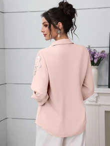 Modelyn 时尚优雅串珠花卉女士衬衫 - 粉色 - 查看 3