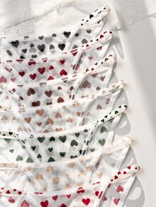 SHEIN 7pcs Black And White White Lace Orange Red And White Mesh Panties Set Cute Kawaii - Multicolor - View 3
