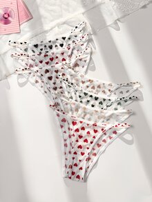 SHEIN 7pcs Black And White White Lace Orange Red And White Mesh Panties Set Cute Kawaii - Multicolor - View 2