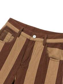 Nöista Caramel Brown Striped Trousers, Loose-Fitting. Comfortable Forgiving. Workwear/Casual, Suitable Wear, Commuting, Versatile .Fall/Winter,Basic /Chic - Brown - View 8