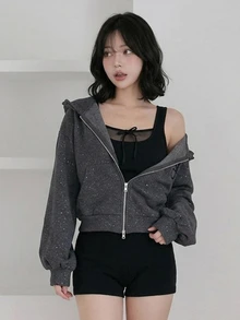 FRIFUL Women's Casual Cute Hooded Ruched Design Embroidered Bishop Sleeve Sweatshirt Everyday School Dark Grey Grey Fall Home Hoodies - Grey - View 8