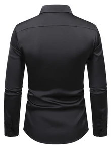 Manfinity Mode 男士純色休閒百搭日常穿著襯衫，正式感，老錢風 - 黑色 - 查看 2