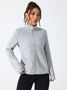 Dewbera Dewbera Casual Comfortable Solid Color Stand Collar Sports Jacket - Light Grey - View 4