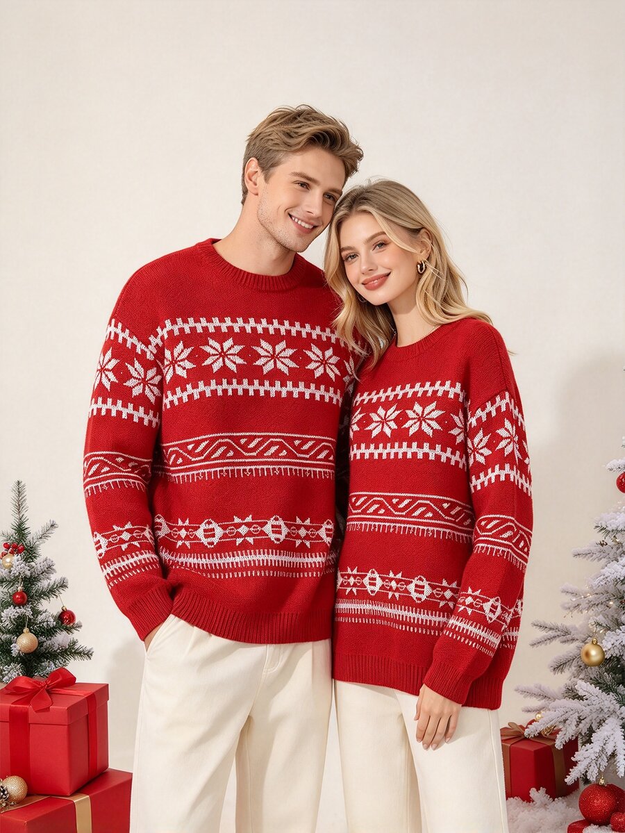 Manfinity Hypemode Men's Crew Neck Long Sleeve Striped Casual Versatile Sweater Christmas - Red - View 1