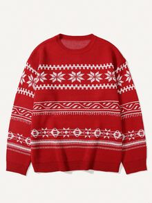 Manfinity Hypemode Men's Crew Neck Long Sleeve Striped Casual Versatile Sweater Christmas - Red - View 4