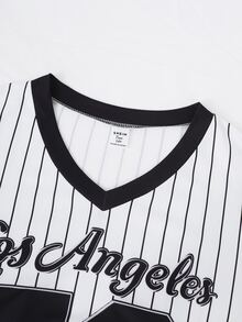 SHEIN 2 件套青少年女孩休闲时尚数字图案 V 领上衣和阔腿运动裤套装 - 彩色 - 查看 4