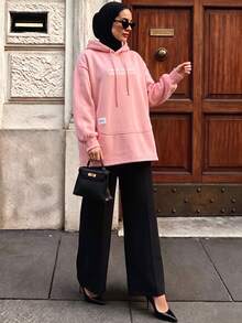 Celisse Pink Letter Print Women's Sports Sweatshirt Fall - Pink - View 7