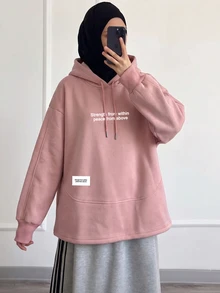 Celisse Pink Letter Print Women's Sports Sweatshirt Fall - Pink - View 3