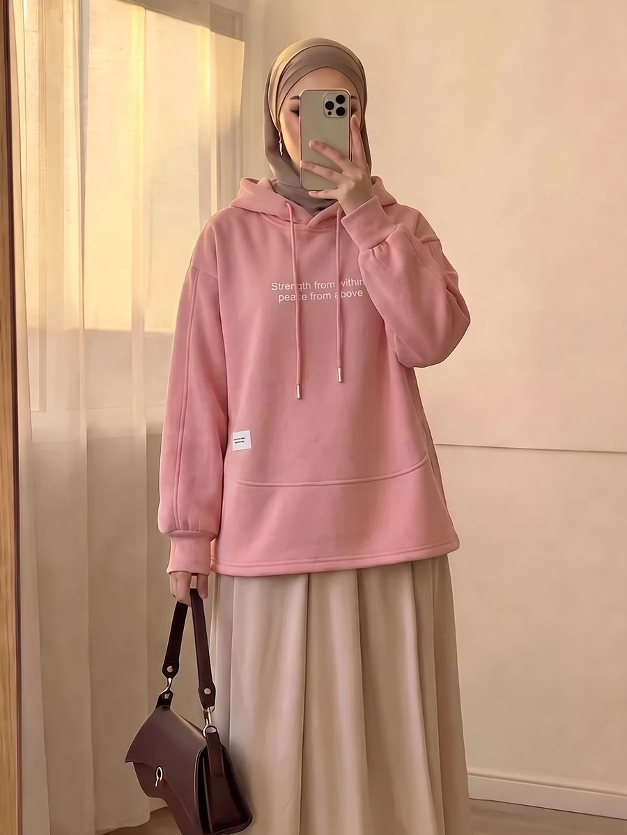 Celisse Pink Letter Print Women's Sports Sweatshirt Fall - Pink - View 1