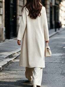 Penseblé 2026 Autumn/Winter New Women's Blazer Collar Lapel Mid-Length Apricot Overcoat, Casual Home Wear, Street, Date, Commute - Apricot - View 6