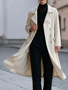 Penseblé 2026 Autumn/Winter New Women's Blazer Collar Lapel Mid-Length Apricot Overcoat, Casual Home Wear, Street, Date, Commute - Apricot - View 5
