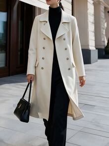 Penseblé 2026 Autumn/Winter New Women's Blazer Collar Lapel Mid-Length Apricot Overcoat, Casual Home Wear, Street, Date, Commute - Apricot - View 1
