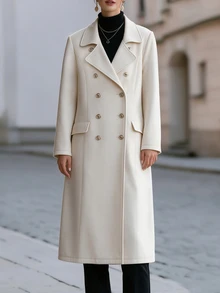 Penseblé 2026 Autumn/Winter New Women's Blazer Collar Lapel Mid-Length Apricot Overcoat, Casual Home Wear, Street, Date, Commute - Apricot - View 4