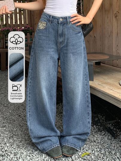 DAZY Tween Girl Wide Leg Loose Casual Versatile Denim Jeans With Pockets