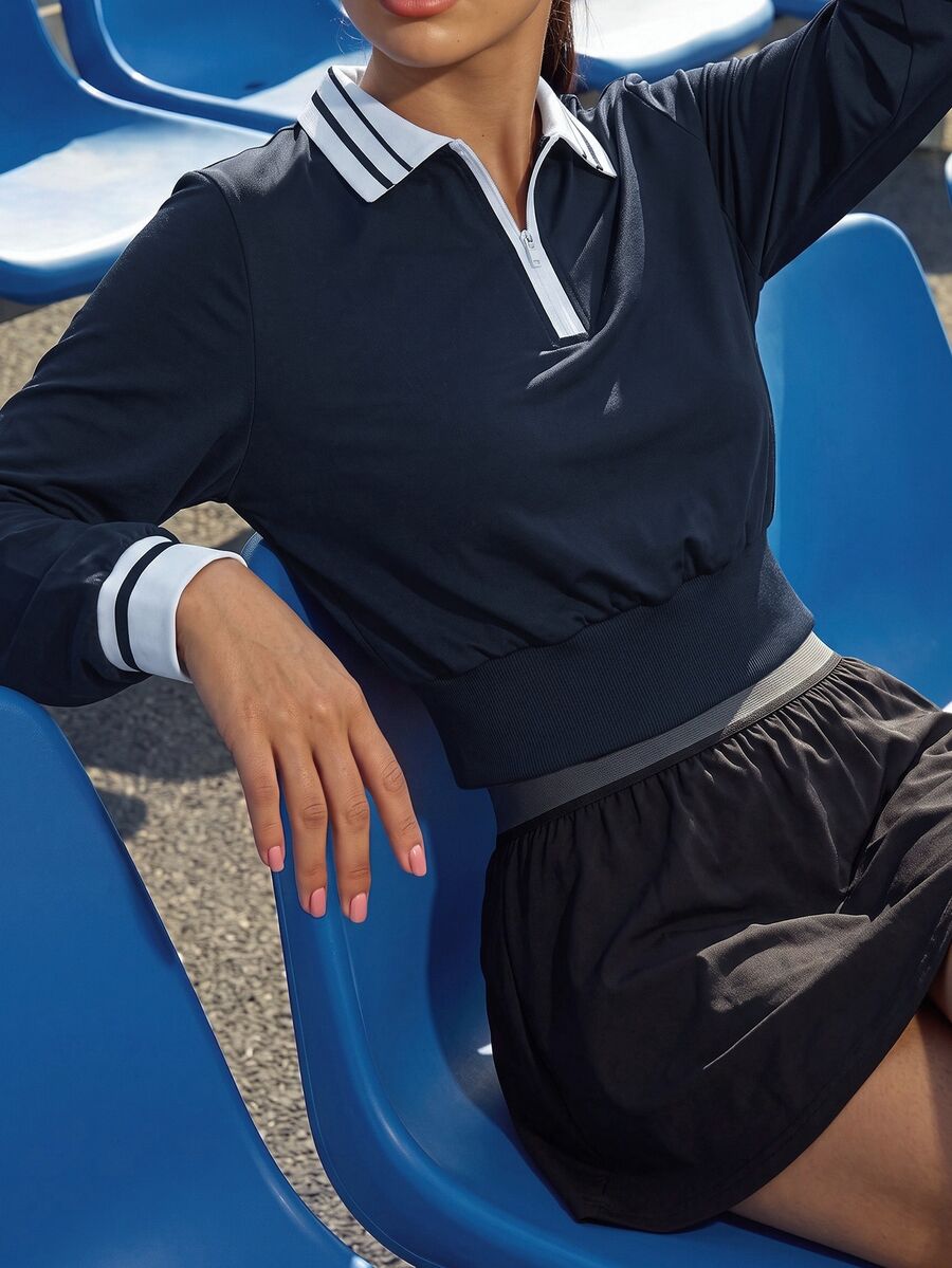 CourtClass Women's Colorblock Striped Sports Top Jersey - Navy Blue - View 1