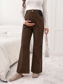 Boho Mama Maternity Casual Washed High Waist Jeans Cowgirl Outfits For Women Brown Pants - Brown - View 5