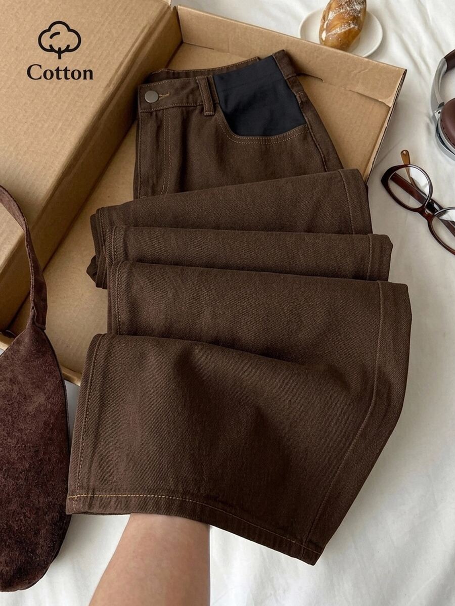 Boho Mama Maternity Casual Washed High Waist Jeans Cowgirl Outfits For Women Brown Pants - Brown - View 1