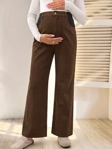 Boho Mama Maternity Casual Washed High Waist Jeans Cowgirl Outfits For Women Brown Pants - Brown - View 7