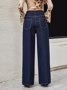 EMERY ROSE Women's Straight Leg Loose Casual Denim Jeans With Pockets - Blue - View 2