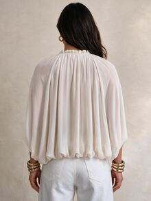 Easura Plus Size Women's Elegant Party Date Halter V-Neck Cape Sleeve Slit Chiffon Textured Loose Draped Elegant Blouse Fall - Apricot - View 3