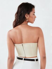 BizChic Women's Elastic Split Back Zipper Cropped Tube Top Workwear - Apricot - View 4