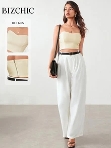 BizChic Women's Elastic Split Back Zipper Cropped Tube Top Workwear - Apricot - View 5