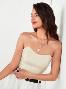 BizChic Women's Elastic Split Back Zipper Cropped Tube Top Workwear - Apricot - View 3
