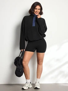 Easithlete Short Stand Collar Loose Outdoor Casual Sweatshirt - Multicolor - View 5