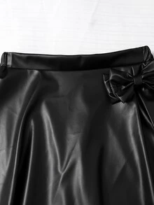 Teen Girl Elegant Retro Large Hem PU Leather Skirt - Black - View 6
