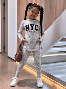 Girls' Long Sleeve Fitted Printed Top And Leggings 2 Pieces Set - Multicolor - View 3