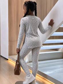Girls' Long Sleeve Fitted Printed Top And Leggings 2 Pieces Set - Multicolor - View 2