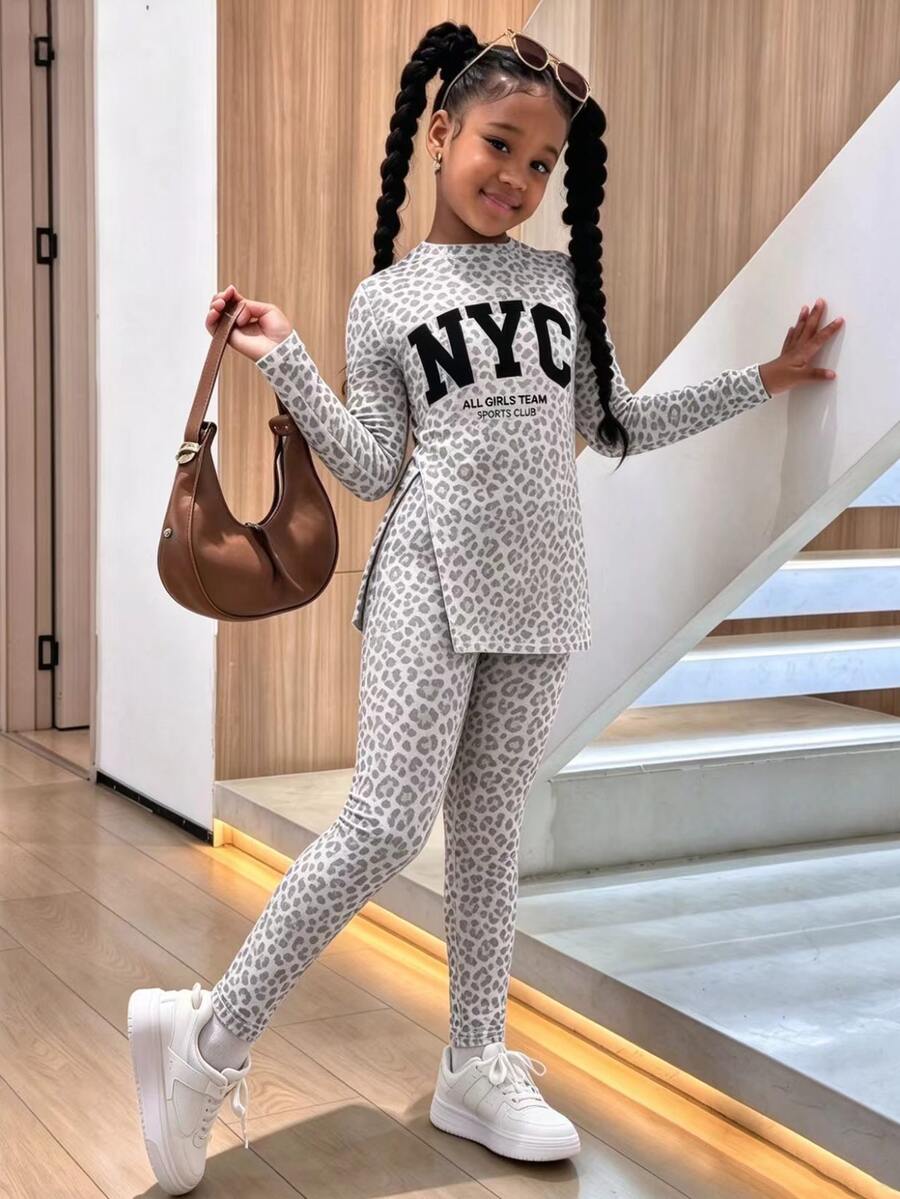 Girls' Long Sleeve Fitted Printed Top And Leggings 2 Pieces Set - Multicolor - View 1