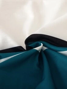 SHEIN 2件組幼兒男童連帽衛衣運動長褲套裝，學院風青色與白色拼色條紋字母貼布，長袖連帽，寬鬆版型，適合戶外秋季假期穿著 - 彩色 - 查看 5