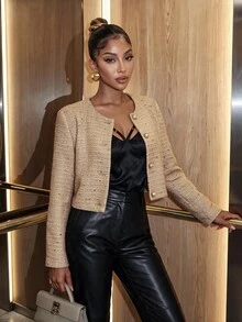 SHEIN SXY Women's Fashion Versatile Daily Commute Long Sleeve Blazer Jacket - Brown - View 6
