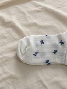 CottageSlumber Women's Cute Bowknot Floral Pattern Short Socks - Blue - View 3