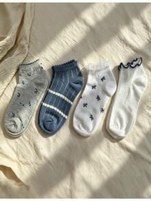 CottageSlumber Women's Cute Bowknot Floral Pattern Short Socks - Blue - View 5