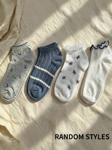 CottageSlumber Women's Cute Bowknot Floral Pattern Short Socks - Blue - View 1