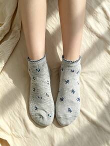 CottageSlumber Women's Cute Bowknot Floral Pattern Short Socks - Blue - View 4