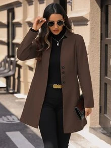 Omancia 女款休閒度假情人節小立領羊毛混紡修身夾克 - 棕色 - 查看 7