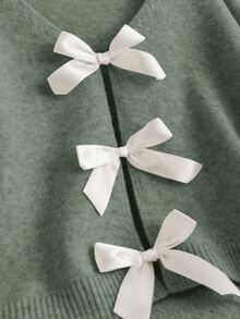 SHEIN CURVE+ Plus Size Women's Back Bow Autumn/Winter Fashion Comfortable Versatile Sweater - Green - View 11