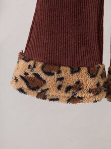 SHEIN Young Girl Leopard Print Patchwork Long Sleeve T-Shirt And Pants Casual Daily Outfit - Brown - View 9