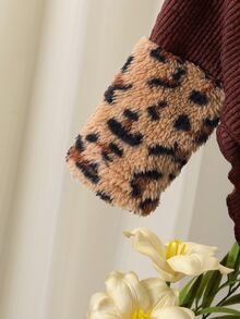 SHEIN Young Girl Leopard Print Patchwork Long Sleeve T-Shirt And Pants Casual Daily Outfit - Brown - View 7